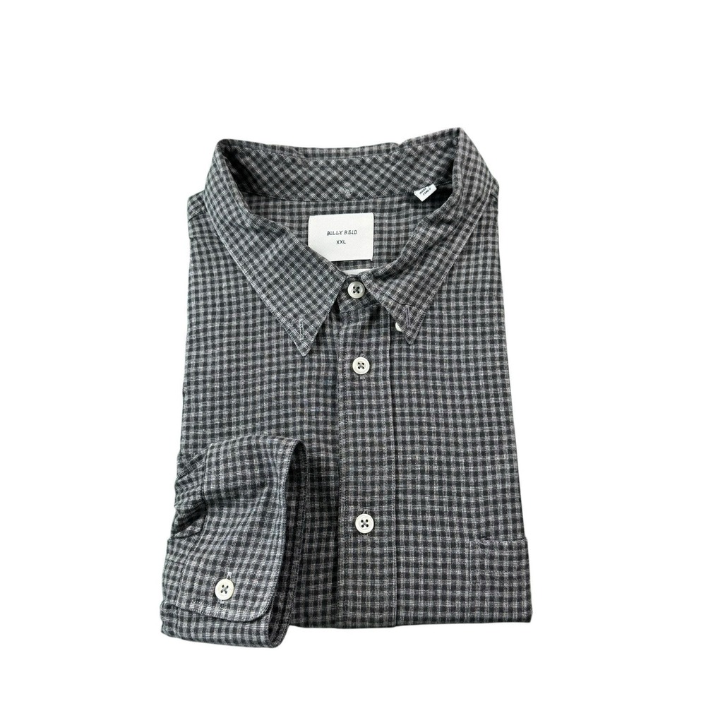 Billy Reid Gray Black Checked Cotton Mens L/S Button Front Size 2XL